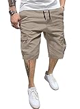 Picture of JMIERR Mens Casual Twill Cargo Shorts Cotton Drawstring Classic Cargo Chino Stretch Short with 6 Pockets for Men, US34(M), B Brown
