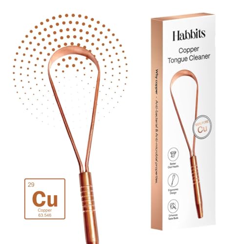 Image of Habbits Copper Tongue Cleaner | For Fresh Breath & Bacteria Removal | Improved Taste buds & Oral Hygiene | Easy to Use | 100% Pure Indian Copper Tongue Scraper To Prevent Bad Breath