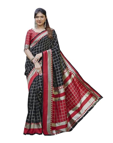 Image of Yashika Women's Banarasi Kanjivaram Art Silk Saree|Sarees for Women (AZ-YS-P1-CHECKS BLACK)