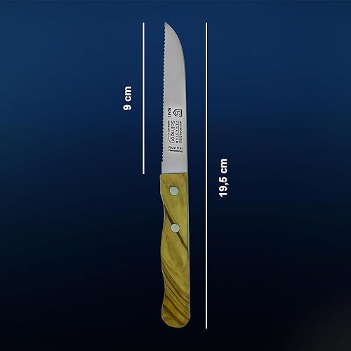 Miniatura 4 de SMI - Cuchillo de pelar de tomate con mango de madera de olivo profesional dentado, fabricado en Alemania, no apto para lavavajillas