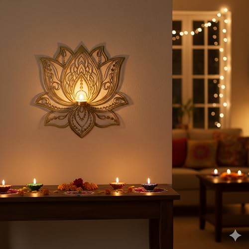 Image of Wall Hanging Lotus Candle Stand - Elegant Metal Lotus Design for Tealight & Votive Candles | Stunning Home Decor Accent for Living Rooms, Bedrooms, and Meditation Spaces