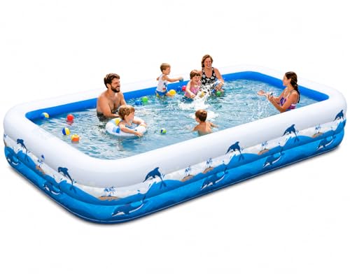 Extra Large Family Inflatable Pool, 130" x 72" x 22" Blow Up Pool for Kids & Adults, Thick PVC Kiddie Swimming Pool for Backyard Summer Fun