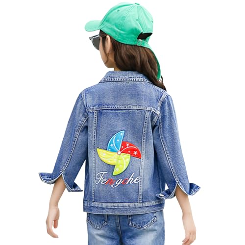 Amur Leopard Jeansjacke Mädchen Denim Jacke Kinder Frühling Herbst Jacke Übergangsjacke, Blau A, 120