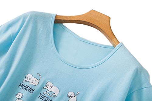 Image of CHUNG Women Cotton Pajama Sets Sleepwear pjs Short Sleeve Shirt Capri Length Crop Pants Cute Vivid Print