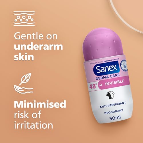 Sanex Derma Care Invisible 48-Hour Antiperspirant Roll-On Deodorant 6x50ml – long-lasting freshness against sweat and odour – gently cares for skin – contains 0% alcohol* – protects against stains - Image 4