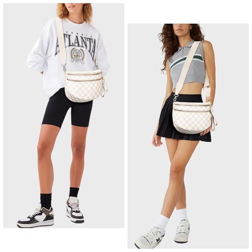 Image of Lushandy Bum Bag Checkered Crossbody Bag Mom Everyday Purse | Roomy Space, Wipe Clean, Wide Strap