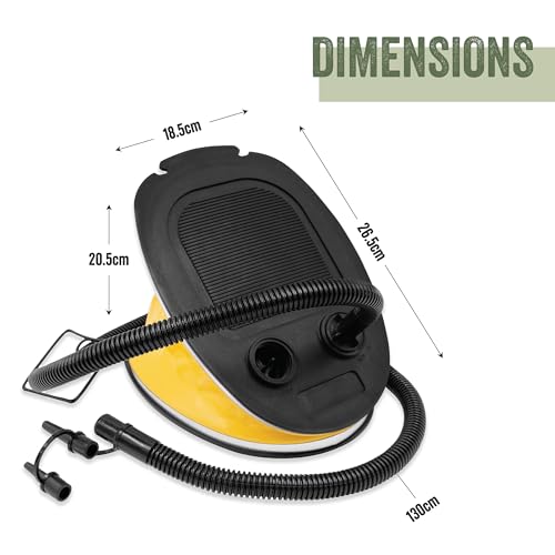 Milestone Camping 5-Litre Foot Operated Air Pump/Suitable For All Inflatables/Includes 2 Nozzles/Lightweight & Portable / 26.5cm x 18.5cm
