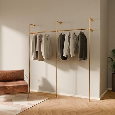 pamo Percheros Pared 201 cm – 240 kg I Armario Abierto Metal Dorado I Perchero Burro Ropa Industrial I 222 cm × 32 cm I Dorado I Acero con Recubrimiento en Polvo ClearGuard