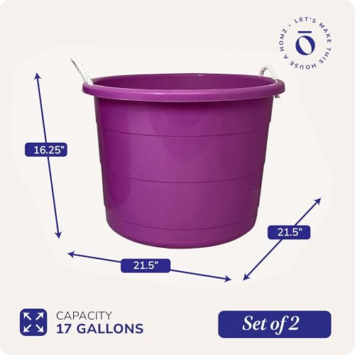 HOMZ 2-Pack Utility Tub, Large Plastic Storage Bucket with Rope Handles, 17 Gallon, Purple - Portable Indoor and Outdoor Buckets for Kitchen, Laundry, Garden, Bathroom, and Garage Organization by Homz - Image 4