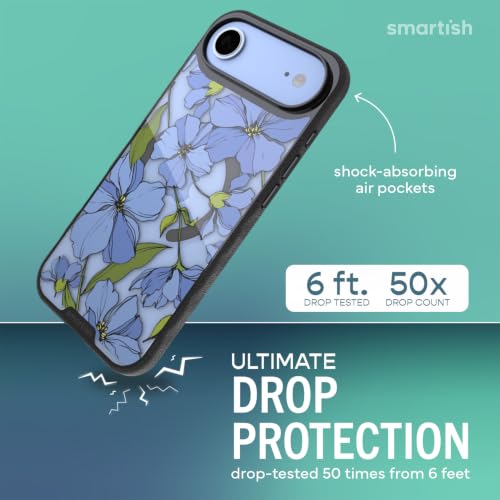 Image of Smartish iPhone Air MagSafe Clear Case - Gripmunk Magnetic Slim Case [Lightweight + Protective] Anti-Yellowing Thin Grip Clear Cover for Apple iPhone Air - Blue Blossoms