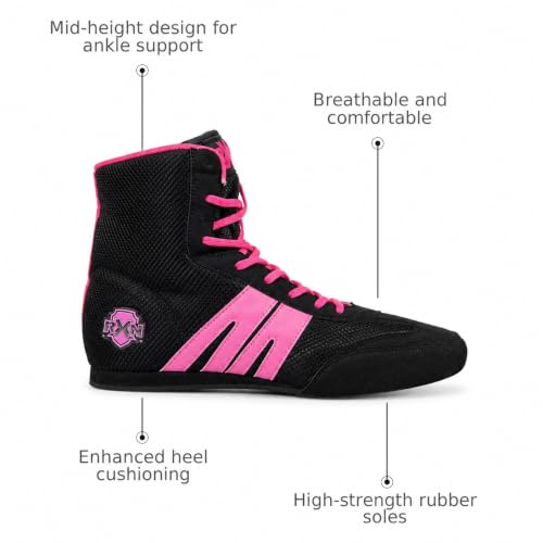Image of RXN Gold Medal Boxing Shoes for Men | Lightweight High Top Boxing Boots with Anti-Slip Non-Marking Rubber Sole | Breathable Mesh Upper | Training, Sparring & Competition Boxing Shoes
