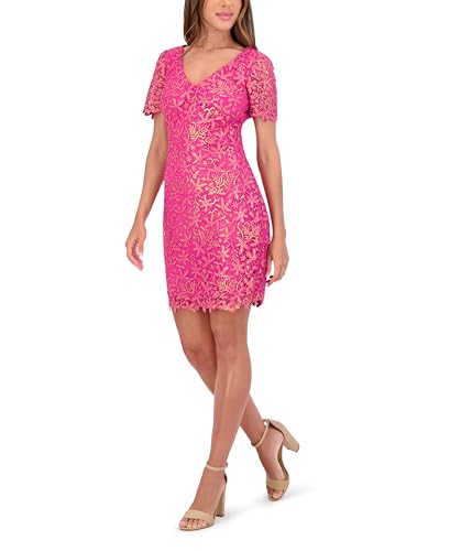 Image of Kensie Women's Floral Lace V-Neck Mini Dress