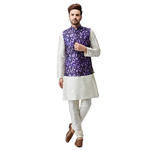 Image of SOJANYA (Since 1958, Men's Silk Blend Grey Kurta Pyjama & Silk Blend Jacket Combo