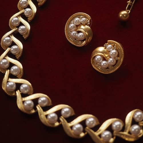 Boucles d'oreilles non percées perle brossée et collier vintage ruban - 2