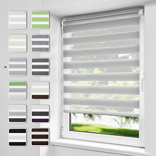 Buseu Store Enrouleur Jour Nuit sans Perçage, 50x150cm, Gris, Translucide, Respirant, Tissu Double, Protection Vie Privée, pour Fenêtres et Portes Cover