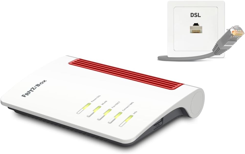 AVM FRITZ!Box 7510 (Wi-Fi 6 DSL Router (WLAN AX), up to 600 Mbps (2.4 GHz), VDSL Supervectoring 35b up to 300 Mbps, WLAN Mesh, DECT Base, Media Server, Suitable for Germany)