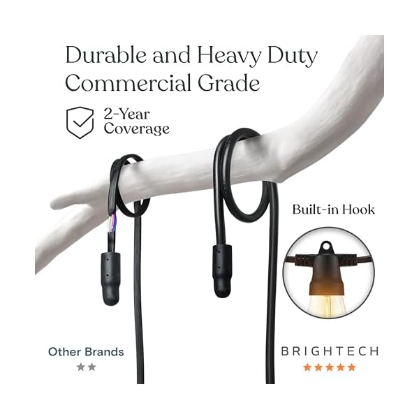 Brightech ambience pro super bright solar 48ft remote control outdoor string lights with 15 shatterproof s14 bulbs commercial grade led waterproof patio lights 4w soft white for patios gardens  urban country home decor