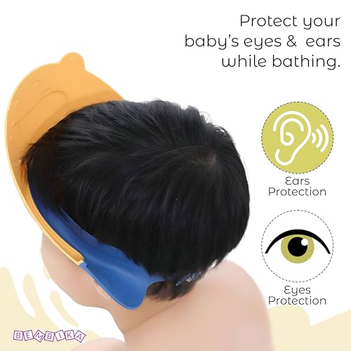 Image of Bembika Baby Shower Cap For Washing Hair, Eye Protection And Hair Wash Reusable, Waterproof, And Comfortable For Babies - (Bear Blue)