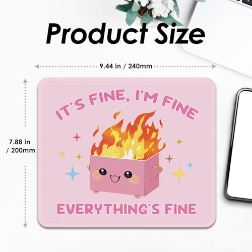 Image of FROGIGO Mouse Pad with Stitched Edges - Funny Mousepad for Women, 9.25 x 7.75 inch Washable Square Desk Pad, Non-Slip Rubber Base, Office Home Laptop Accessories - Pink Box on Fire