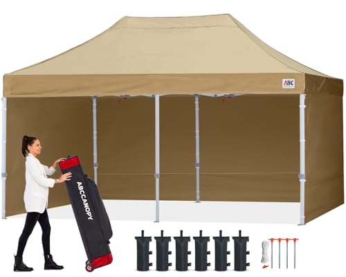 ABCCANOPY Pavillon 3x6m imperméable Pop-Up Pavillon de Jardin Festival Protection Solaire avec 4 Panneaux latéraux+Sac à Main,Beige