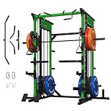 ONNO Smith Machine,2200lbs Squat Rack with LAT-Pull Down & Cable Crossover System,Multi-Function Power Cage for Home Gym with Leg Hold-Down Attachment(Green)