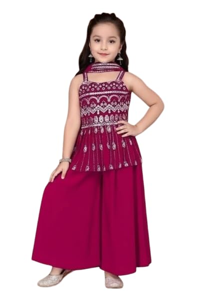 Ethnic Sleeveless Embroidered Top with Flared Palazzo SetSUIT-15SUIT-15 - Review, Price and Buying Guide
