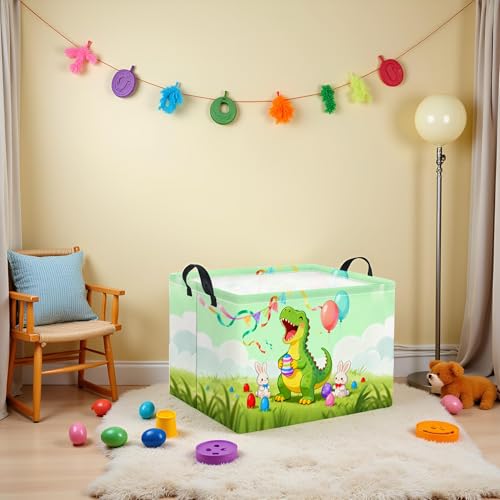 Image of Rectangular Easter Basket for Home Kitchen Baby Girls Basket Cute Storage Bin Organizer Shelf Book Room Decor(Happy Dinosaur)