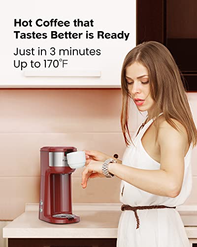 Famiworths Single Serve Coffee Maker For K Cup And Ground Coffee, 6 To 14 Oz Brew Sizes, Fits Travel Mug, Mini One Cup Coffee Maker With Self-Cleaning Function, Red #TOP5