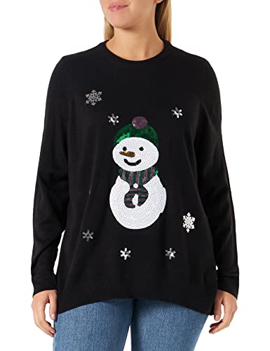ONLY CARMAKOMA Carjinglebell Ls Xmas KNT Pull Sweater, Noir/Impression : Snowman, 48 Femme Cover