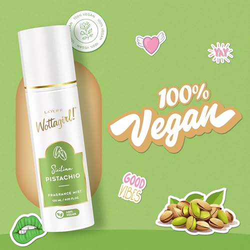 Image of Layer'r Wottagirl Sicilian Pistachio Fragrance Mist for Women 120ml | 100% Vegan | Sweet Pistachio, Bergamot & Vanilla Scent | Long-Lasting Body Mist | Alcohol-Free | IFRA Certified