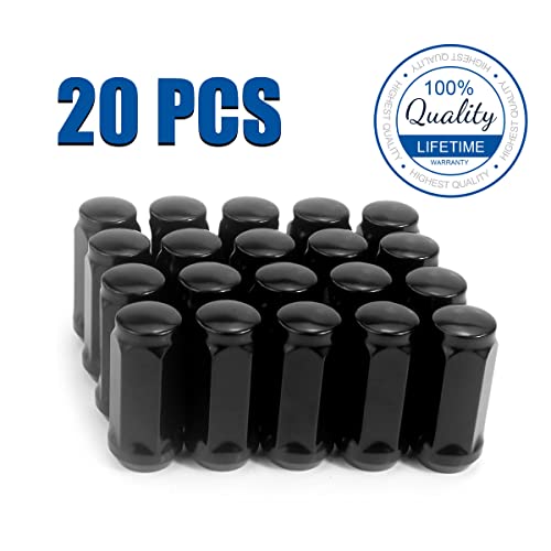 Gasupply 20Pcs Black Lug Nuts - 1/2-20 Long Closed End Bulge Acorn Lug Nuts Cone Seat - 1.9" Tall 3/4" Hex #TOP5