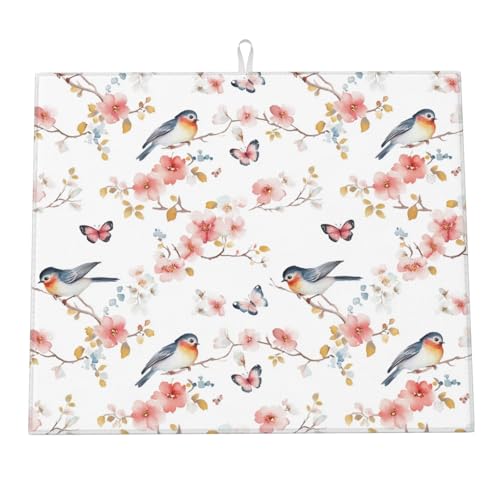 Tappetino Drenante Bird Butterfly Flower Tappetini Bancone Cucina Asciugatura Rapida Tappetino Scolastoviglie Per Cucine Lavandini Tavoli 46X61Cm