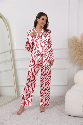 Image of Ekouaer Pajamas For Women Set Silk Pjs 2 Piece Satin Sleepwear Long Sleeve Button Down Lounge Sets With Pant