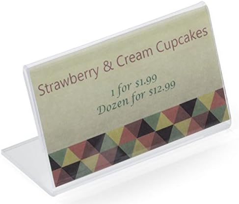 Set of 50, Clear Acrylic Name Tag Tents for Business Cards, Tabletop Sign Holder Display Frames with Angled Design