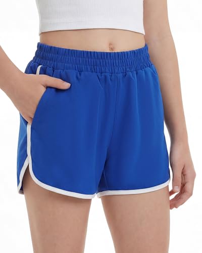 Stelle Girls Athletic Shorts with Pockets Quick Dry Running Shorts Gymnastics Basketball Short for Teen Kids Royal Blue S
