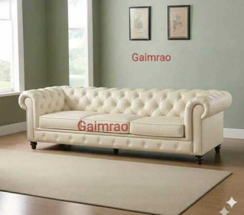 Image of Classic Leatherette Chester Sofa Set Button Tufted, Classic Style Sofa Set 3-Person Sofa for Living Room, Office, and Hallway Colour (Off-White Leatherette, 3+2+1=6 Seater Sofa)