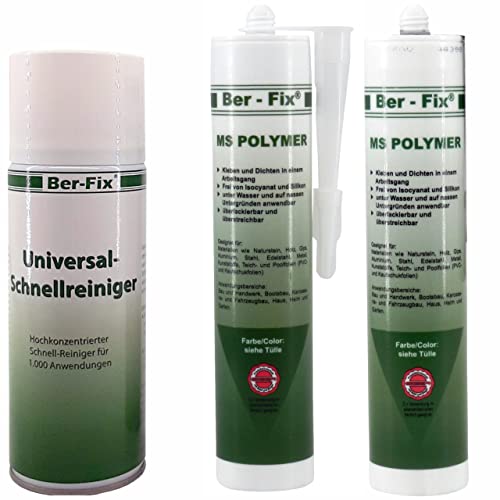 Ber-Fix 2x MS Polymer Kleber Transparent Glasklar 300g + 400ml Schnellreiniger – Starker Montagekleber für Glas, Metall & Stein