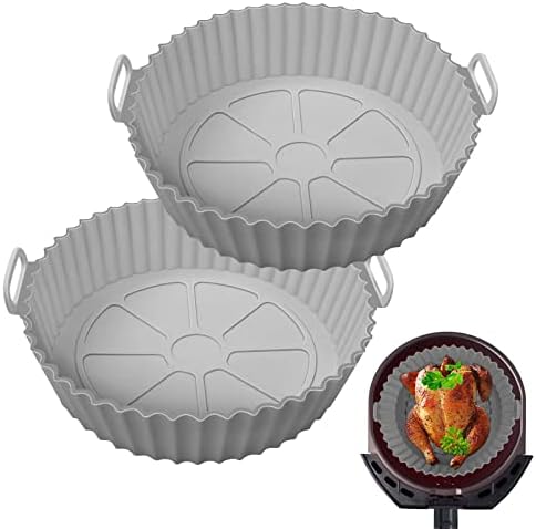 Air Fryer Silicone Liner, 2 Pack Reusable Silicone Air Fryer Liner, 7.8 inch Air Fryer Accessories for Ninja COSORI Tower, Fits 3.6 to 6.8QT Air Fryer Pot (2 x Gray)