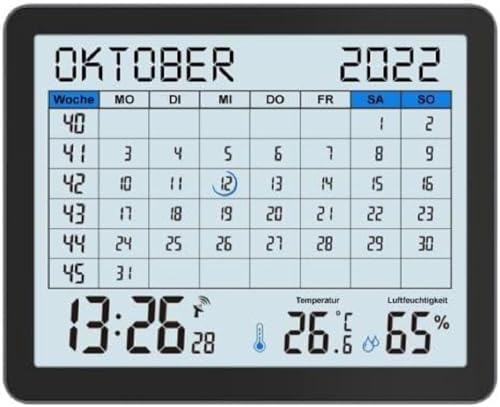 WT2600   Calendario de Mesa, indicador de Temperatura, indicador de Humedad, indicador mín./máximo, 17 x 14 cm, Color Negro
