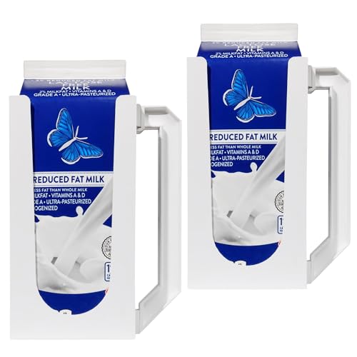 Carton Caddy XL Half Gallon Milk Carton Holder with Handle, Juice Box, Soda Bottle and Milk Half Gallon Holder with Handle, Rust Free, Dishwasher Safe, Reusable, Easy to Clean, Ergonomic (2 Pack)