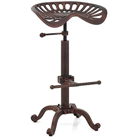 LOKKHAN Tractor Seat Bar Stool-Rustic Industrial Bar Stool-Farmhouse Cast Iron Swivel Stool-Counter Height Adjustable-Extra Tall Pub Height-24-31 inch (Coppery Brown) Cover