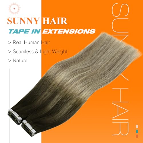 Image of Sunny Hair Tape in Extensions Dark Brown Balayage Blonde