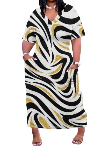 Image of PinkPatty Women's Plus Size Short Sleeve Maxi Dress Casual Loose V Neck Long Dress with Pockets