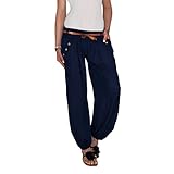 Leichte, luftige Sommer Hose aus Baumwolle mit braunem Kunstledergürtel zum Binden