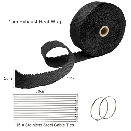 Hitzeschutzband Vonlux Auspuff 15m x 5cm mit Edelstahl Kabelbindern
