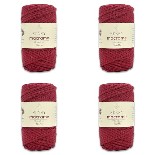 S Sensy 5mm -Premium Polypropylene Macrame Cord 4 Pack DarkRed Sparkle 104y