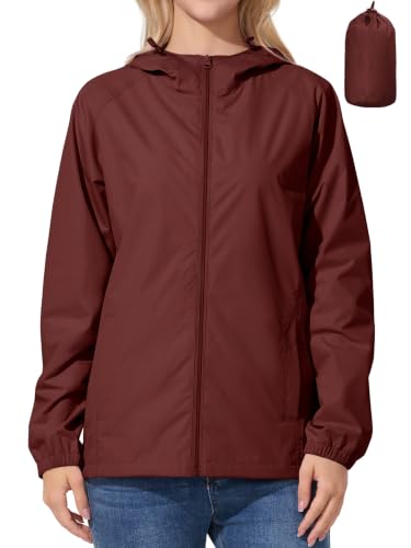 UIQUR Womens Raincoat Waterproof Rain Jacket Wine red M