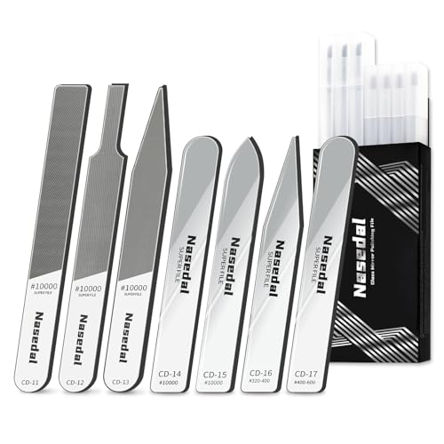 Nasedal 7pcs Hobby Model Glass File Kit for Gunpla Scale Model 3D Print Polishing Tool #10000 Grit Ultra Fine Glass Mirror Sanding Files for Gundam Buidling Plastic Wood & Resin Parts