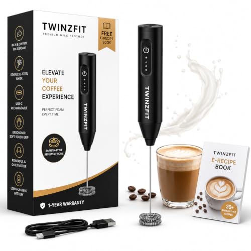 Image of Coffee Frother Electric Rechargeable Coffee Maker Machine for Home Electric Coffee Frother Machine & Milk Whisker with Dual Spring Tech | 1 Year Warranty | Free Recipe Book (Frother)
