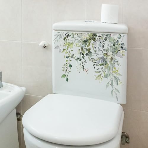 WC-Sitzdeckel-Aufkleber, Motiv: grüne Pflanzen, Blätter, Blumen, abnehmbar, wasserdicht, für Badezimmer, Spülkasten, Dekoration, grünes Blatt, Blumendeckel, 30 x 24,9 cm
